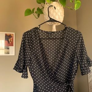 Black and white polkadot blouse (size large)